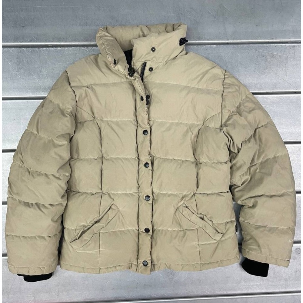 Spiewak Golden‎ Fleece Puffer Jacket Womens Large Beige Goose Down Zip Hooded